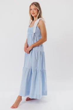 Hot Worth Collective Amber Maxi Dress in Chambray/Ivory