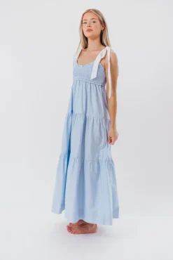 Hot Worth Collective Amber Maxi Dress in Chambray/Ivory