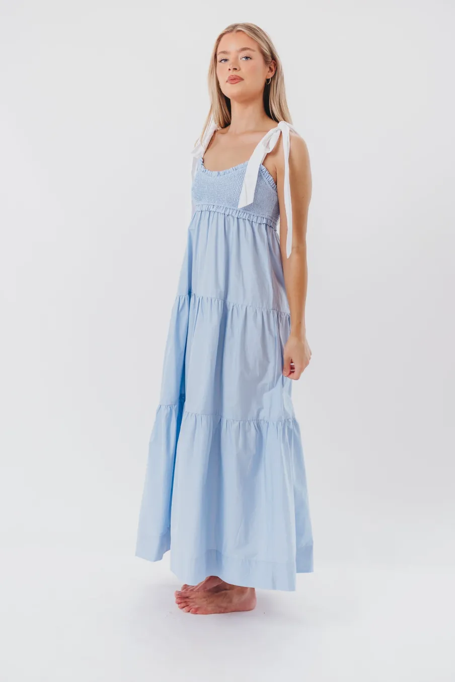 Hot Worth Collective Amber Maxi Dress in Chambray/Ivory