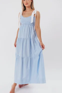 Hot Worth Collective Amber Maxi Dress in Chambray/Ivory