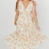 Online Worth Collective Ambrose Maxi Dress in Cream/Coral Floral