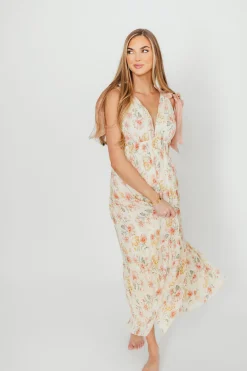 Online Worth Collective Ambrose Maxi Dress in Cream/Coral Floral