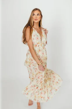 Online Worth Collective Ambrose Maxi Dress in Cream/Coral Floral