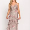 New Worth Collective Amelia Ruffle Maxi Dress in Grey/Pink Floral