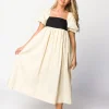 Discount Worth Collective Amia Cotton Midi Dress in Beige