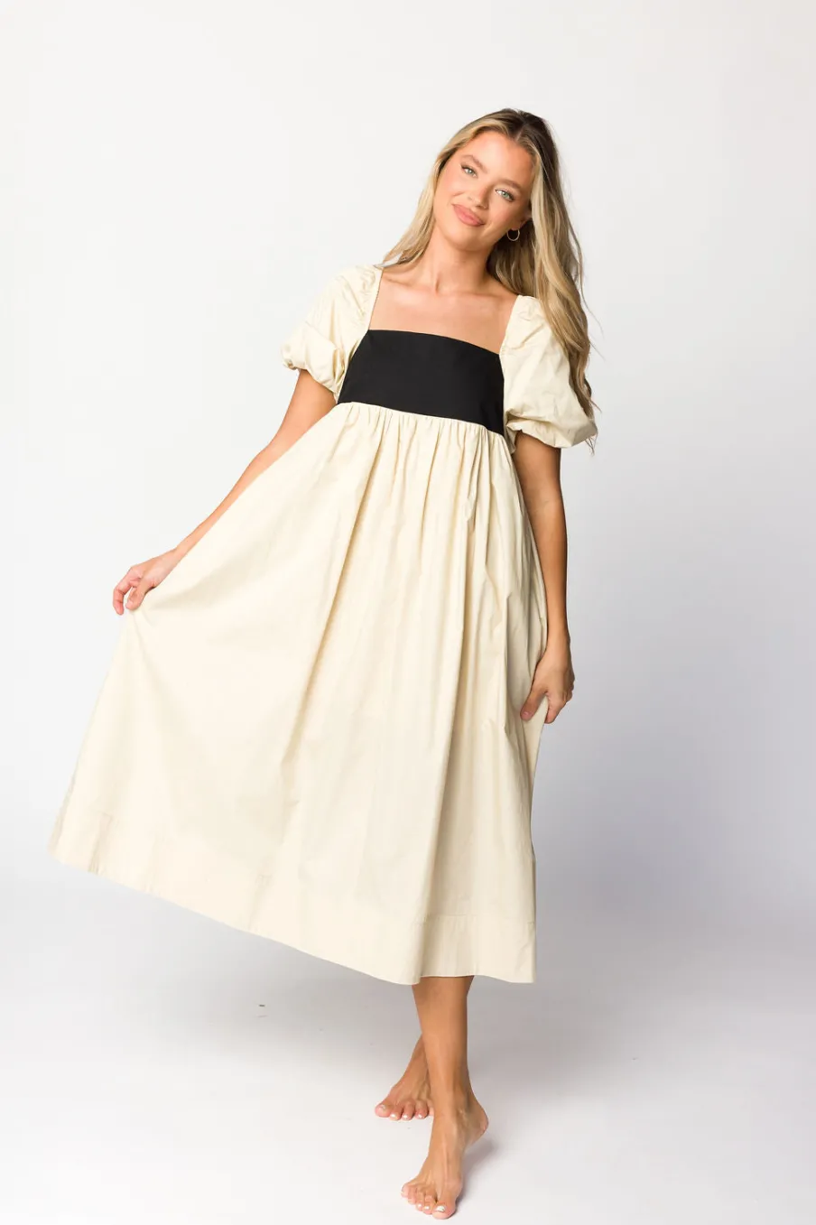 Discount Worth Collective Amia Cotton Midi Dress in Beige