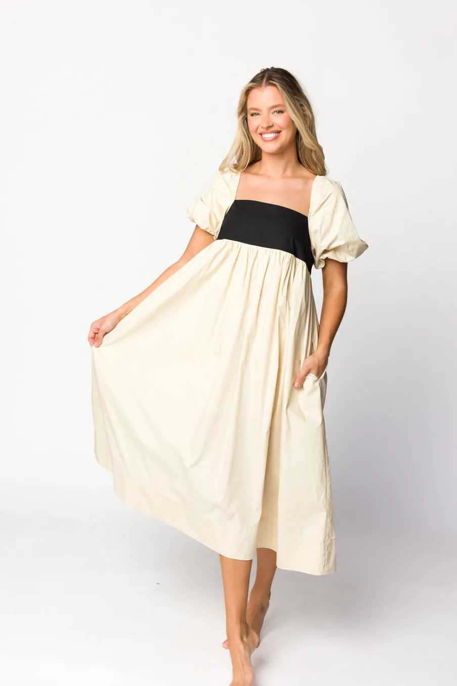 Discount Worth Collective Amia Cotton Midi Dress in Beige