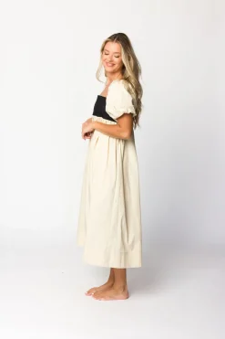 Discount Worth Collective Amia Cotton Midi Dress in Beige