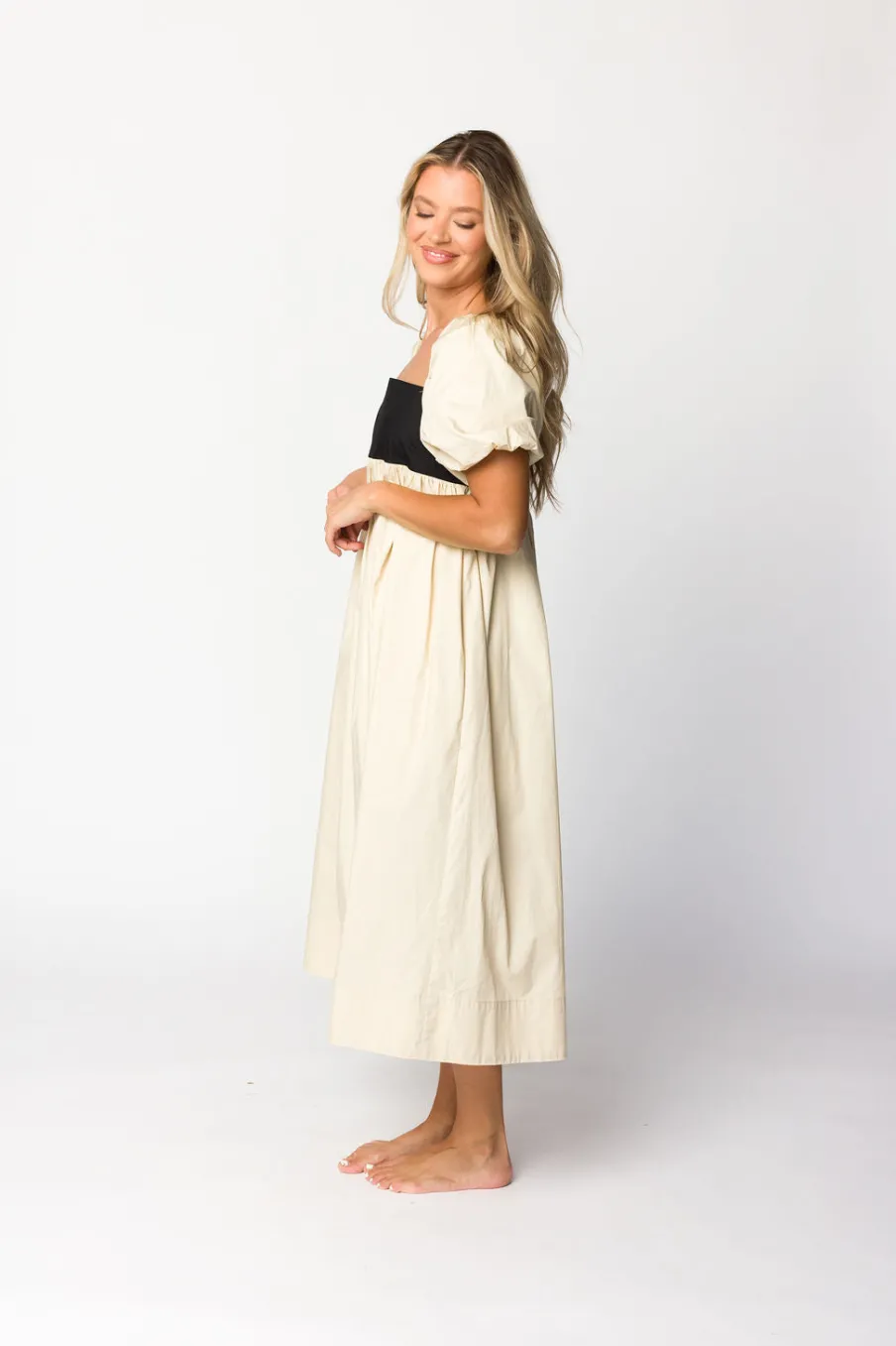 Discount Worth Collective Amia Cotton Midi Dress in Beige
