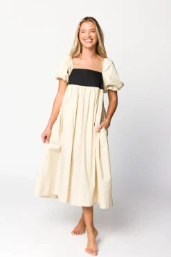 Discount Worth Collective Amia Cotton Midi Dress in Beige