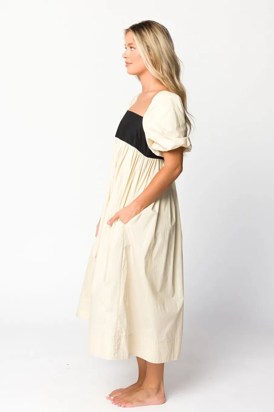 Discount Worth Collective Amia Cotton Midi Dress in Beige