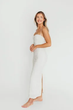 Hot Worth Collective Amira Ruched Bustier Lace Up Back Maxi Dress in Ivory