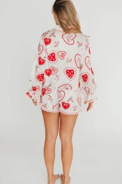 Outlet Worth Collective Amora Satin Pajama Set in White/Light Pink/Red