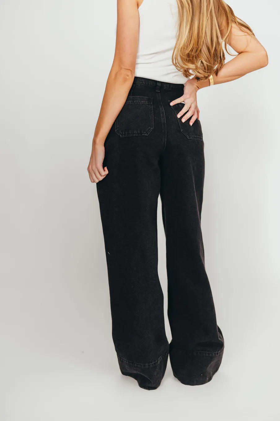 Sale Worth Collective Anna High Rise Pleated Palazzo Pants in Washed Black
