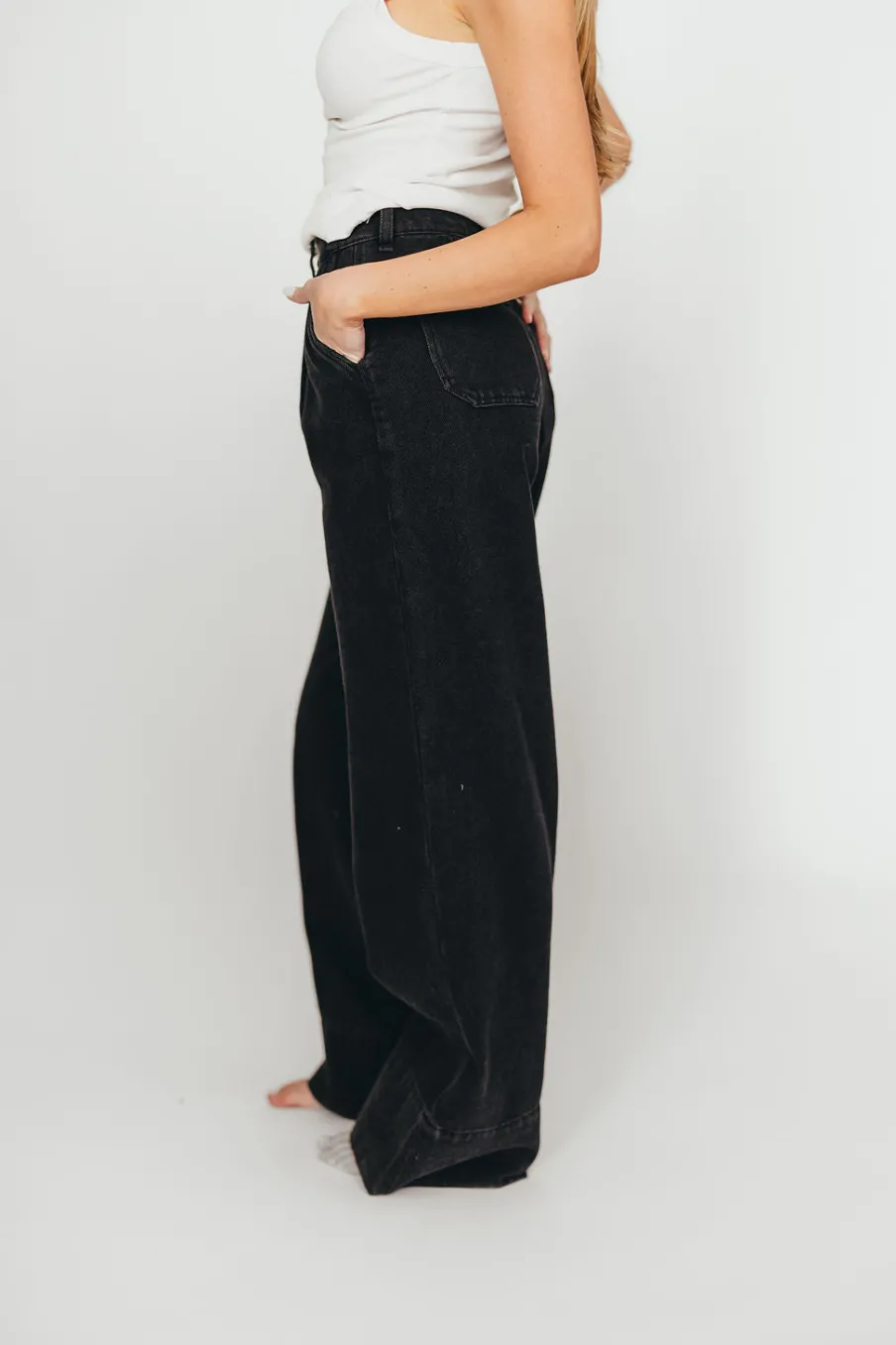 Sale Worth Collective Anna High Rise Pleated Palazzo Pants in Washed Black