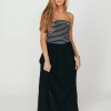New Worth Collective Annie Linen & Knit Maxi Dress in Black Stripe