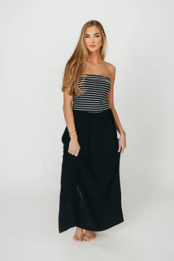 New Worth Collective Annie Linen & Knit Maxi Dress in Black Stripe