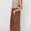 Hot Worth Collective Annie Linen & Knit Maxi Dress in Mocha Stripe