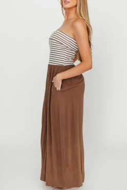 Hot Worth Collective Annie Linen & Knit Maxi Dress in Mocha Stripe