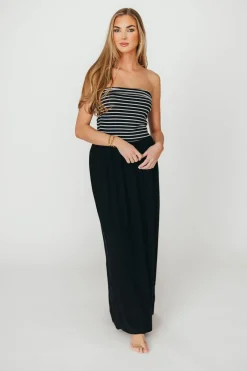 New Worth Collective Annie Linen & Knit Maxi Dress in Black Stripe