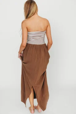 Hot Worth Collective Annie Linen & Knit Maxi Dress in Mocha Stripe