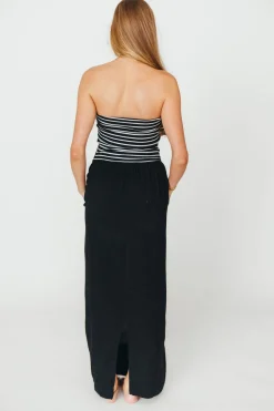 New Worth Collective Annie Linen & Knit Maxi Dress in Black Stripe