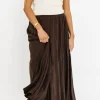 New Worth Collective Apolline Crinkle Maxi Skirt in Dark Brown