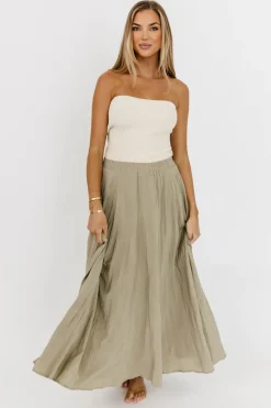 Online Worth Collective Apolline Crinkle Maxi Skirt in Sage