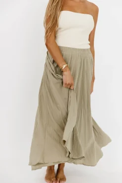 Online Worth Collective Apolline Crinkle Maxi Skirt in Sage