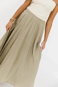 Online Worth Collective Apolline Crinkle Maxi Skirt in Sage