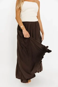 New Worth Collective Apolline Crinkle Maxi Skirt in Dark Brown