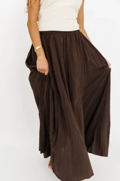 New Worth Collective Apolline Crinkle Maxi Skirt in Dark Brown