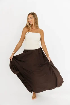 New Worth Collective Apolline Crinkle Maxi Skirt in Dark Brown