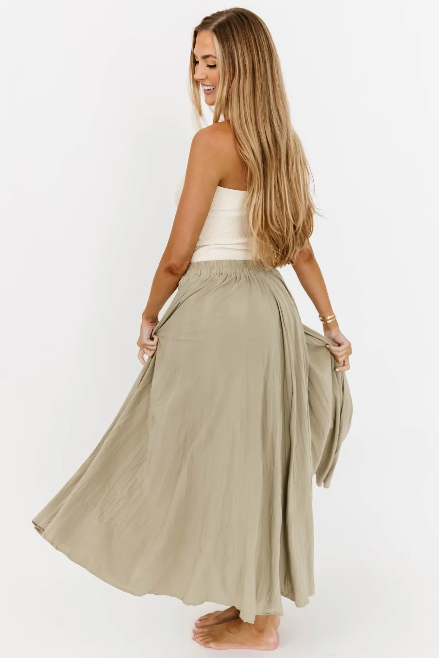 Online Worth Collective Apolline Crinkle Maxi Skirt in Sage