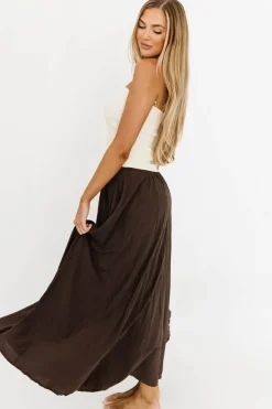 New Worth Collective Apolline Crinkle Maxi Skirt in Dark Brown