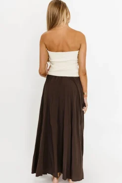 New Worth Collective Apolline Crinkle Maxi Skirt in Dark Brown