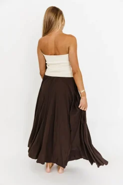 New Worth Collective Apolline Crinkle Maxi Skirt in Dark Brown