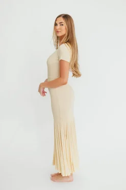 Hot Worth Collective April Pleated Maxi Dress in Cream