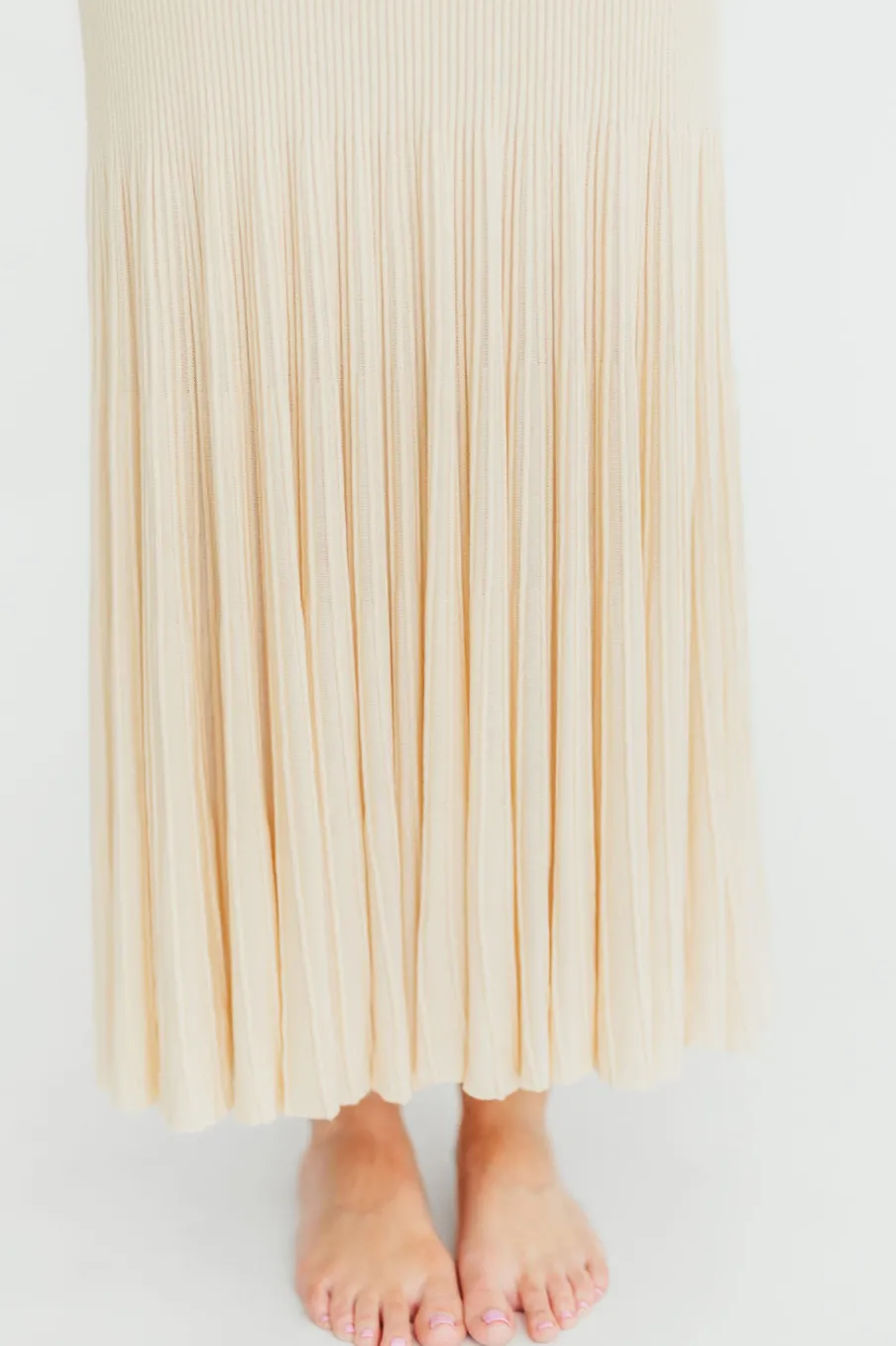 Hot Worth Collective April Pleated Maxi Dress in Cream