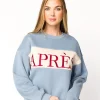 Online Worth Collective Après Colorblocked Crewneck in Stone Blue