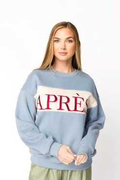 Online Worth Collective Après Colorblocked Crewneck in Stone Blue