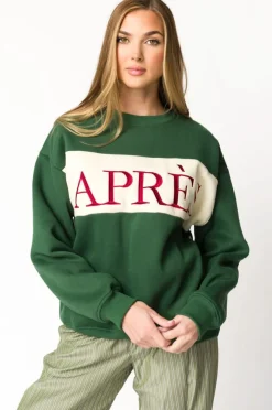 Online Worth Collective Après Colorblocked Crewneck in Pine Green
