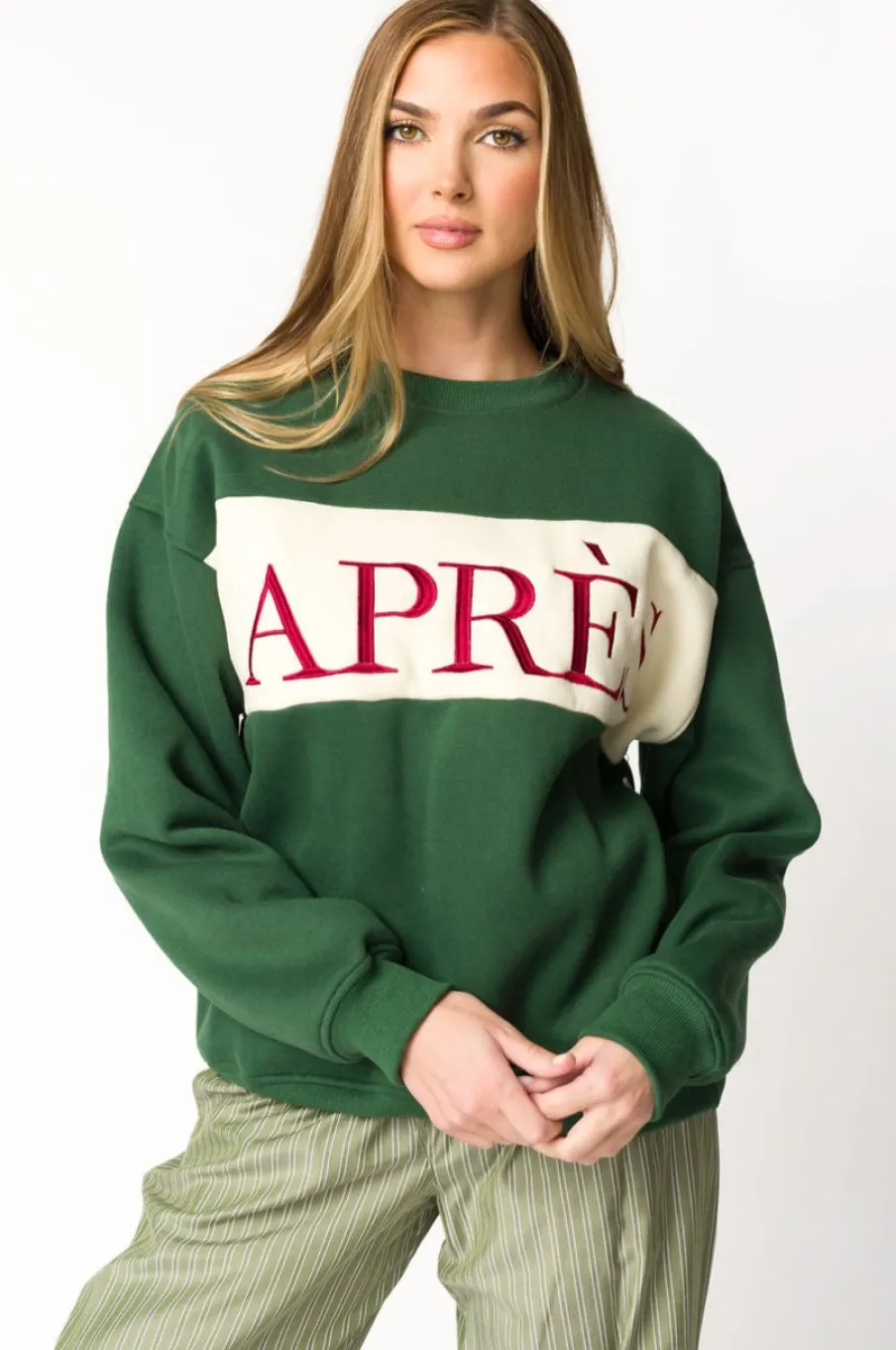 Online Worth Collective Après Colorblocked Crewneck in Pine Green