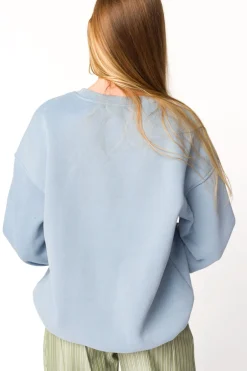 Online Worth Collective Après Colorblocked Crewneck in Stone Blue