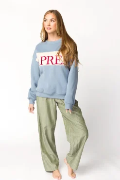 Online Worth Collective Après Colorblocked Crewneck in Stone Blue