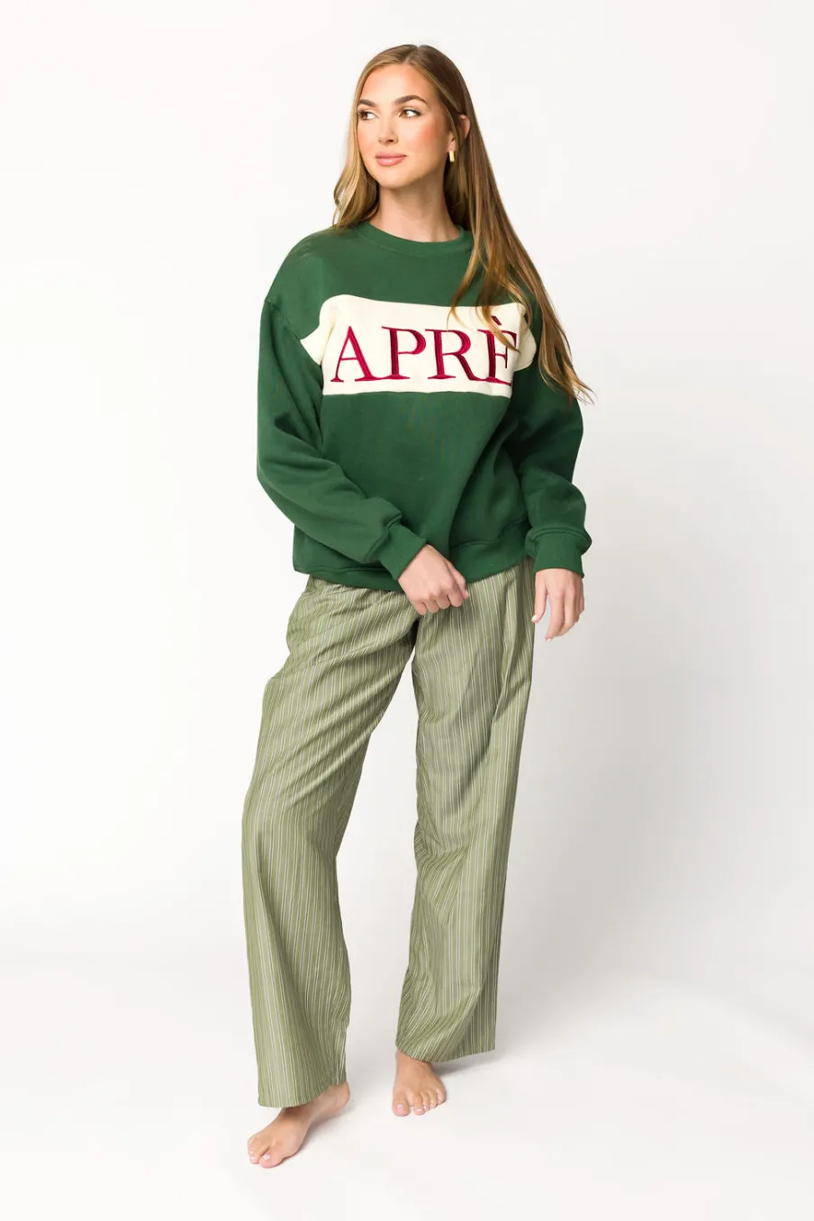 Online Worth Collective Après Colorblocked Crewneck in Pine Green