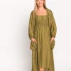 Fashion Worth Collective Ariana Long Sleeved Maxi Dress with Slouchy Pocket in Olive