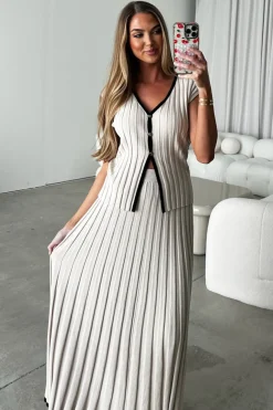 Online Worth Collective Arianna Contrast Knit Top and Maxi Skirt Set in Taupe/Black