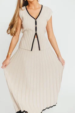Online Worth Collective Arianna Contrast Knit Top and Maxi Skirt Set in Taupe/Black