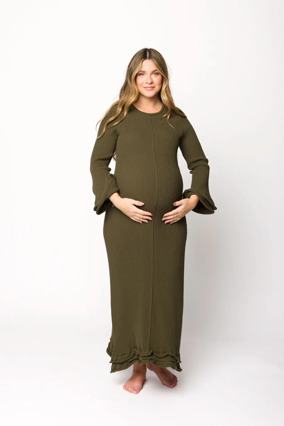 Online Worth Collective Arlet Dress in Olive - Bump Friendly